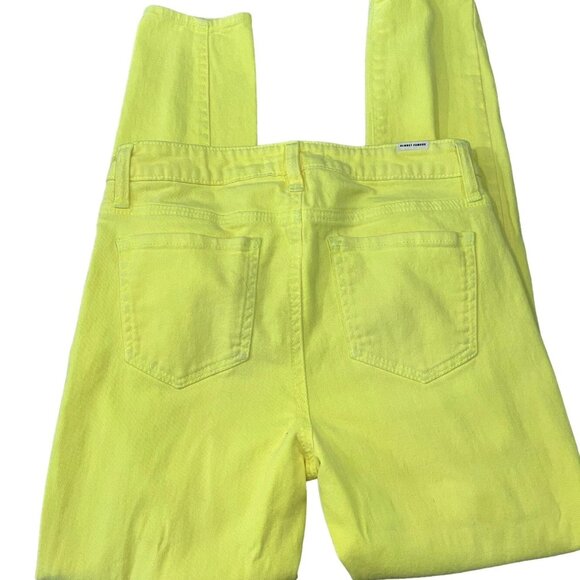 Almost Famous Jeans 5 Neon Yellow Distressed Denim Raw Hem Juniors - Picture 3 of 7